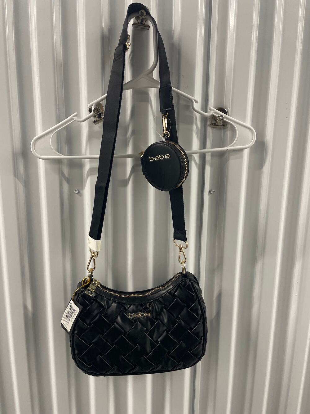 bebe “Luca” Crossbody Purse  Coin Purse Faux Leather Goldtone Zippered and Logo
